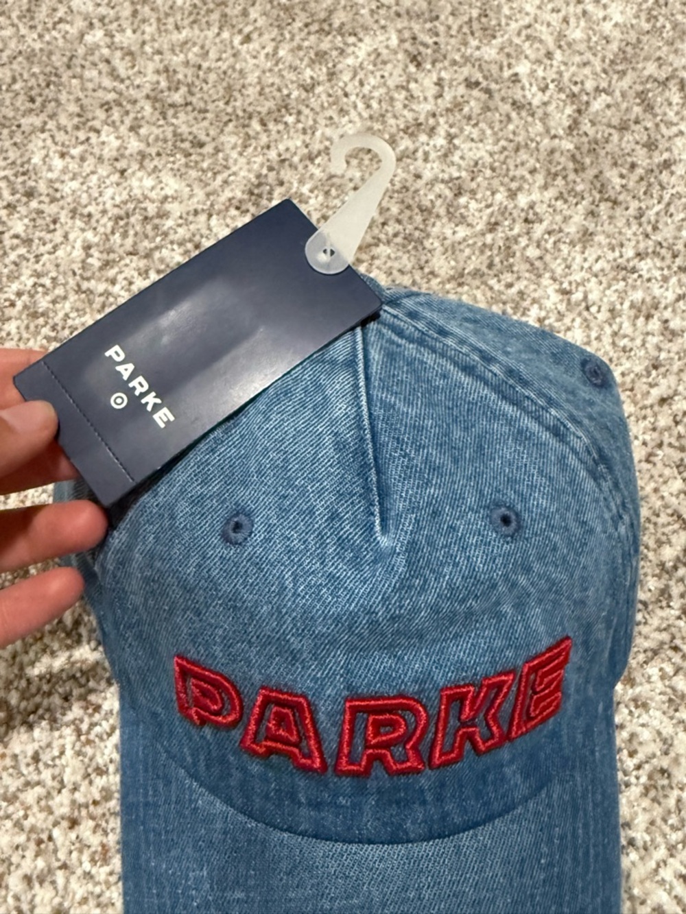 NWT PARKE X TARGET DENIM BASEBALL HAT - IN HAND - Picture 2 of 3